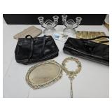 VTG Purses, Stamps, Iris Candle Holders +