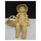 Little Garden Girl W Basket Statue Sitting 12" H