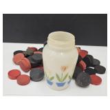Fire King Shaker & Vintage Checkers Pieces