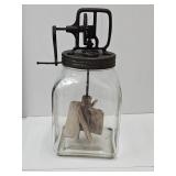 Antique Large Glass 6 Qt Wood Paddle Butter Churn