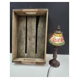 14" Dresser Lamp w Coca Cola Shade & Wood Soda Box