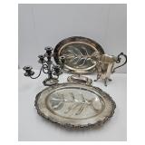 Heavy Lot Antique Silver Plate Candleabra, Pitcher