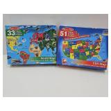 2 Melissa & Doug Map Floor Puzzles World & USA