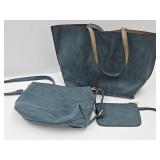 3 Pc Joy Susan Purse, Coin Bag & Tote 15" W