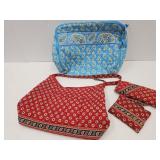 2 Vera Bradley  Blue 13" Bag &   Red 13" w Purse+