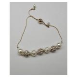 Goldtone Pearl & Rhinestone Bracelet
