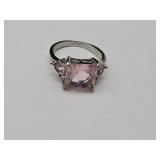 Pink Ice Silvertone Ring Sz 8.5