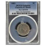 1883 Graded Cleaned V Nickel Coin