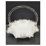 Fenton Silvercrest White Milkglass Basket  8"w