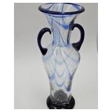 Murano Cobalt Gass Vase , Applied Handles 13" h