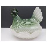 New Not Vintage Glass Hen on a Nest 7"