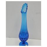 Blue Glass Fenton Swung  Thumbprint 14.5"h  Vase