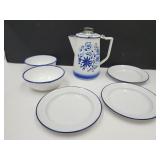 Floral Enamelware Coffee Pot, Plates Bowls