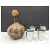 VTG  Italy Leather Wrapped Bottle,Aluminum Barware