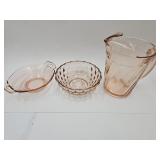 Pink Depression Glass Pitcher & Bowls Up To 6.5" W