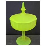 Uranium Glass Candy Dish with Lid 8 1/2" high
