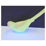 Hand Painted & Signed Fenton Uranium Glass Bird