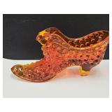 Fenton Amberina Glass Shoe with Kitty