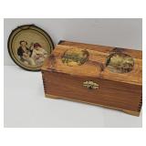 Antique Glass Flu Cover & Cedar Dresser Box 10.5"