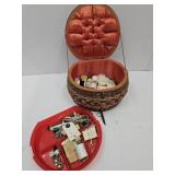 Vintage Sewing Basket with Sewing Notions 11" high
