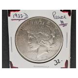 1922 D Silver  Peace Dollar Coin