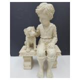 Resin 13.5"W x21"H Boy & Dog on Bench