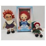 Lot of 3 Raggedy Ann & Andy Dolls-1 w Book