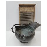 Copper Coal Bucket  & Primitve Washboard 25"h