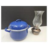 Enamel Pot &  Oil Lamp