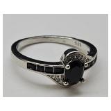 New 925 Silver Black Onyx Set Ring Sz 10