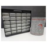 VTG Galvanize Old Pal  Pail & 30 Drawer Organizer