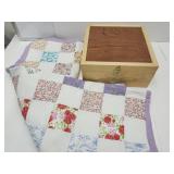 Baby Quilt 52 x 37",& Wooden Box