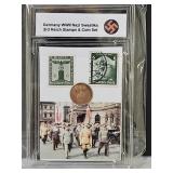 WWII German Stamps & Coin Set