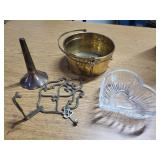 Lot of Brass 6.5"W Basket, Mikasa Heart Dish +