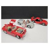 3 Die Cast Cars 7.5" Long