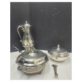 Lot Silver Plate, Skillet, Coffee Carafe+ See Pics