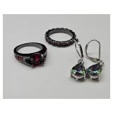 New Silver Plated Ring Set Sz 7 & Earrings