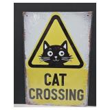New Cat Crossing Metal Sign 8" x 12"