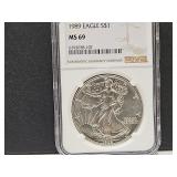 Graded  MS 69  $1 1989  Silver Eagle Coin
