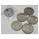 5 Ike Dollar Coins & Medallion
