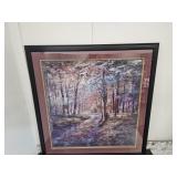 Large Framed Wooded Nature Scene Picture 42 x44"