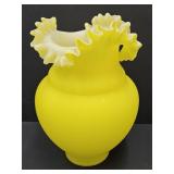 3 1/4w Yellow Satin Glass Ruffled  Lamp Globe 9.5"