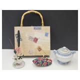 VTG Nippon Hat Pins, Holder, Wood Purse & Creamer