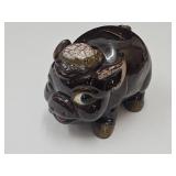 Vintage Brown Glazed Piggy Bank  6.5" L