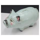 Vintage Chalkware Blue Brooks  Piggy Bank 11" L