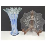 Hand Blown Art Glass Vase  11.5" H & Serving Dish