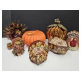Lot OF Fall Decor, Turkeys, Pumpkins +
