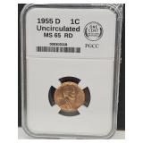 1955 D 1C UNC MS65 RD