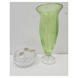 Art Glass Bubbled Vase 11.5"H & Glass Candy Dish