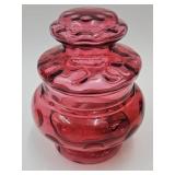 Cranberry Fenton Coin Dot Apothecary Glass Jar 8"h
